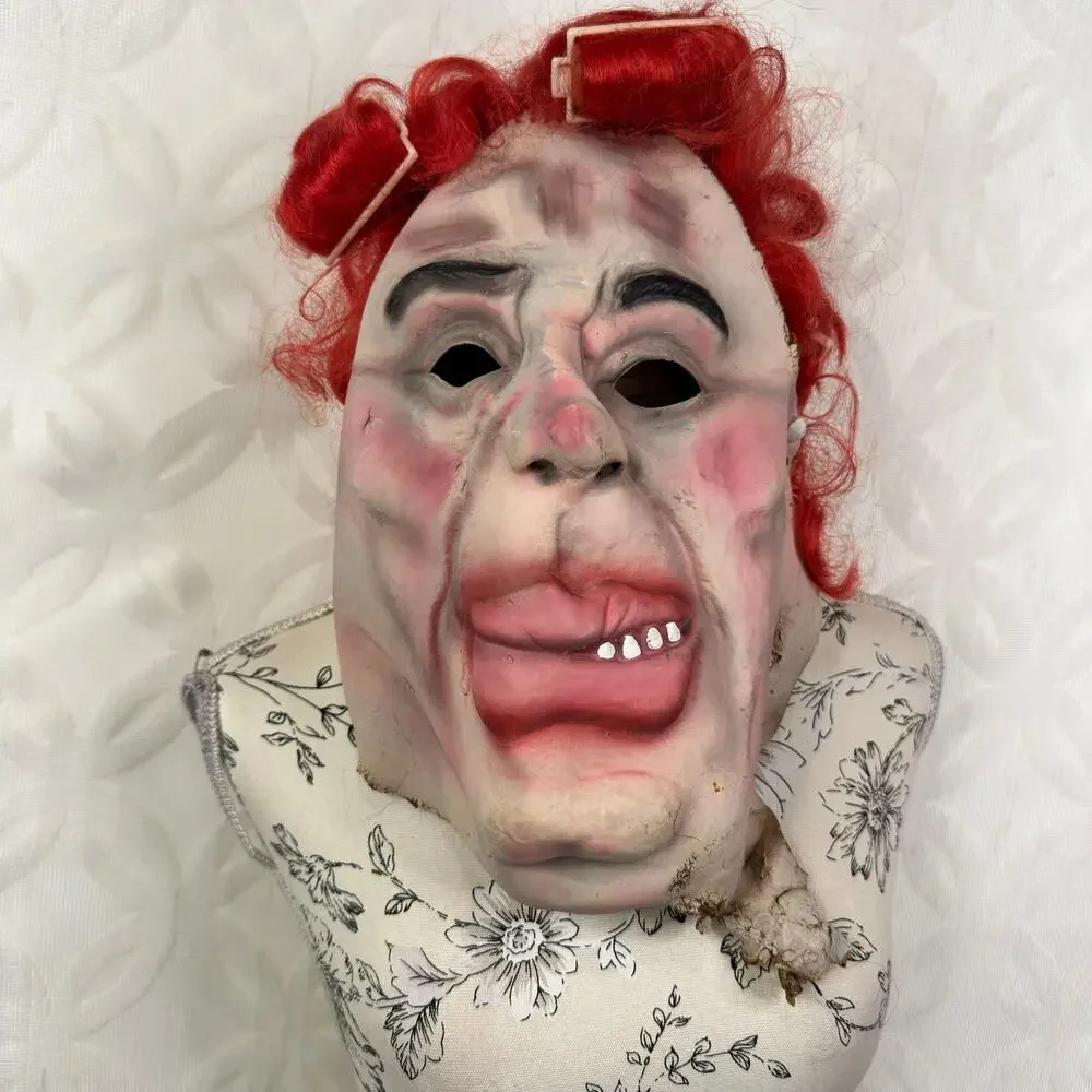 Topstone Woman With Red Hair & Curlers Rubber Mask Vintage‎ Has Holes And Tears
